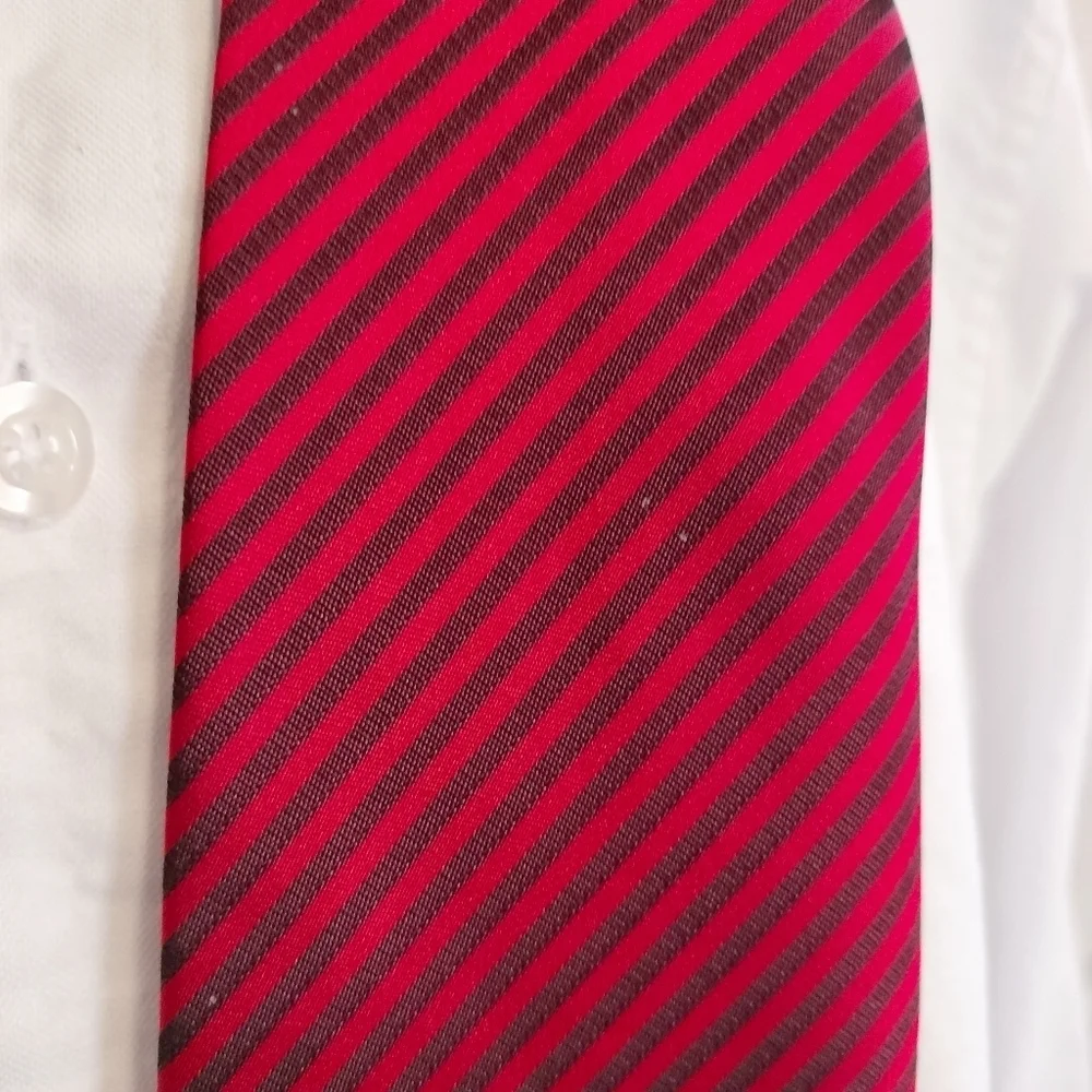 Lavin Men's Silk Necktie Tie Made In Italy Formal Red Striped Handsewn